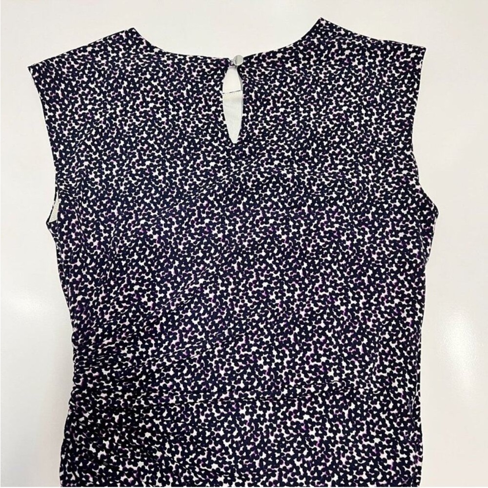 Ann Taylor - Sleeveless Ruched Side Slip Dress in Navy Purple & White Print - Picture 7 of 9